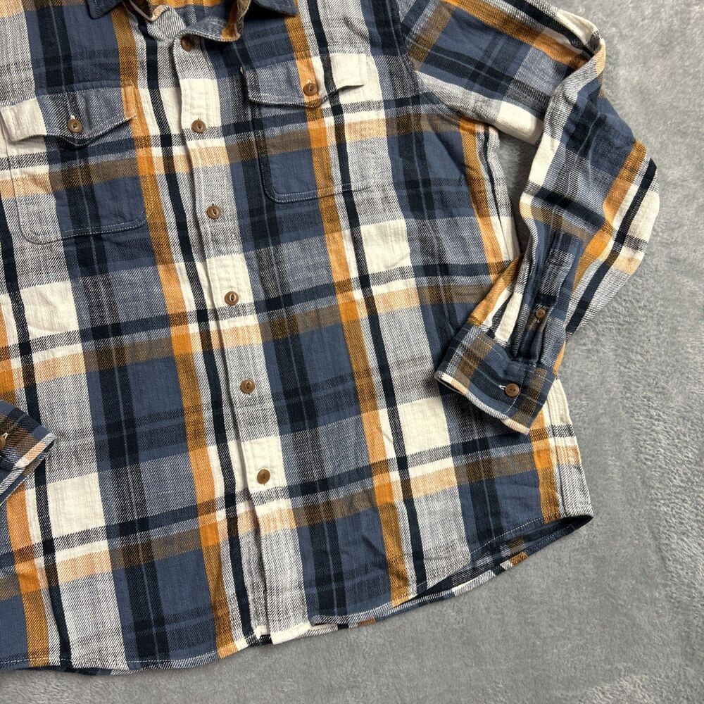 LL Bean Signature Slim Fit Flannel Shirt Mens Plaid Button Up Blue/Orange Sz. L - Picture 10 of 12